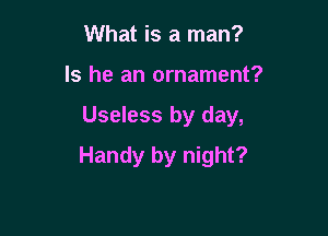 What is a man?

Is he an ornament?

Useless by day,

Handy by night?