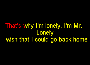 That's why I'm lonely, I'm Mr.
Lonely

I wish that I could go back home