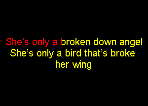 Shes only a broken down angel

She s only a bird thafs broke
her wing