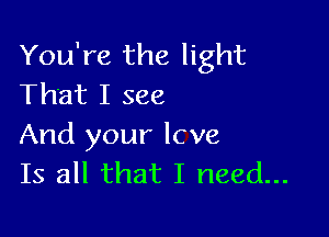 You're the light
That I see

And your lcve
Is all that I need...