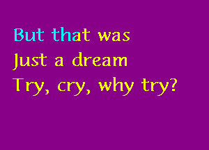 But that was
Just a dream

Try, cry, why try?