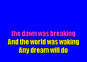 the dawn was breaking
mm the WONG W33 waking
Hm! dream Will do