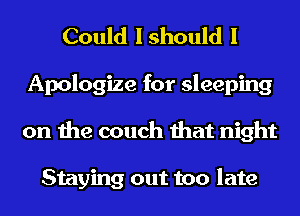 Could Ishould I
Apologize for sleeping
on the couch that night

Staying out too late