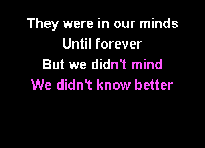 They were in our minds
Until forever
But we didn't mind

We didn't know better