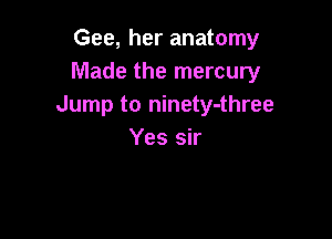 Gee, her anatomy
Made the mercury
Jump to ninety-three

Yes sir