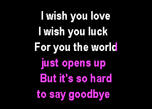 lwish you love
I wish you luck
For you the world

just opens up
But it's so hard
to say goodbye