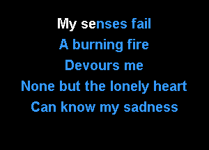 My senses fail
A burning fire
Devours me

None but the lonely heart
Can know my sadness