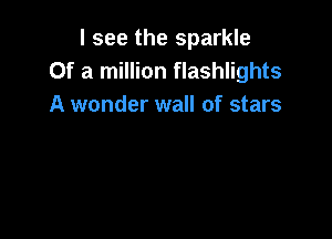 I see the sparkle
Of a million flashlights
A wonder wall of stars