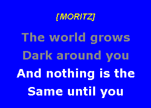(MORITZJ

The world grows

Dark around you
And nothing is the
Same until you