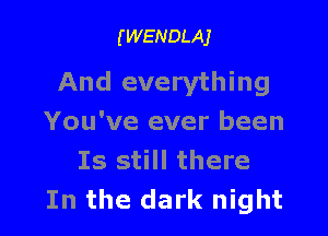 (WENDLAJ

And everything

You've ever been
Is still there
In the dark night