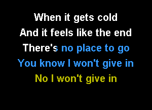 When it gets cold
And it feels like the end
There's no place to go

You know I won't give in
No I won't give in