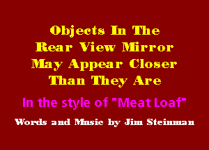 Objects In The
Rear View Mlirror

MIay Appear Closer
Than They Are

u'ords and ansic by Jim Steinman