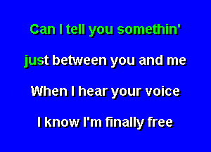 Can I tell you somethin'

just between you and me

When I hear your voice

I know I'm finally free