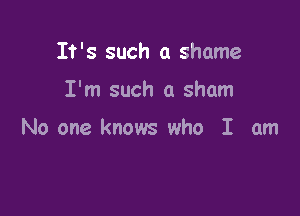 It's such a shame

I'm such a sham

No one knows who I am