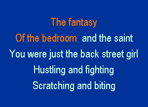 The fantasy
Of the bedroom and the saint

You were just the back street girl
Hustling and fighting
Scratching and biting