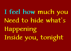I feel how much you
Need to hide what's
Happening

Inside you, tonight