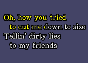 Oh, how you tried
to cut me down to size

Tellid dirty lies
to my friends