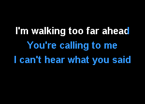 I'm walking too far ahead
You're calling to me

I can't hear what you said