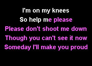 I'm on my knees
So help me please
Please don't shoot me down
Though you can't see it now
Someday I'll make you proud