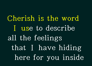 Cherish is the word
I use to describe
all the feelings
that I have hiding
here for you inside