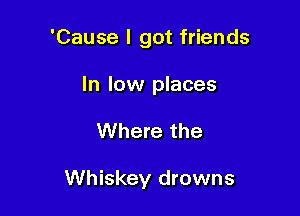 'Cause I got friends
In low places

Where the

Whiskey drowns