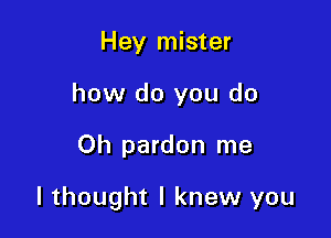 Hey mister
how do you do

Oh pardon me

I thought I knew you