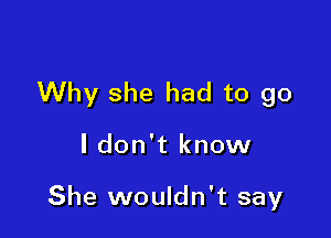 Why she had to go

ldon't know

She wouldn't say