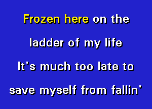 Frozen here on the

ladder of my life

It's much too late to

save myself from fallin'