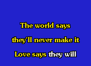 The world says

they'll never make it

Love says they will