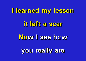 I learned my lesson

it left a scar
Now I see how

you really are