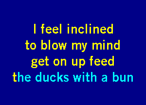I feel inclined
to blow my mind

get on up feed
the ducks with a bun
