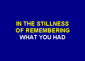 IN THE STILLNESS
0F REMEMBERING

WHAT YOU HAD