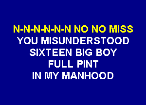 N-N-N-N-N-N N0 N0 MISS
YOU MISUNDERSTOOD
SIXTEEN BIG BOY

FULL PINT
IN MY MANHOOD