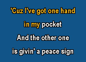 'Cuz I've got one hand
in my pocket

And the other one

is givin' a peace sign