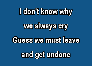 ldon't know why

we always cry
Guess we must leave

and get undone