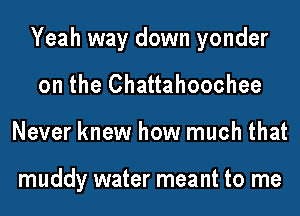 Yeah way down yonder
on the Chattahoochee
Never knew how much that

muddy water meant to me