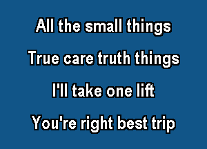 All the small things
True care truth things

I'll take one lift

You're right best trip