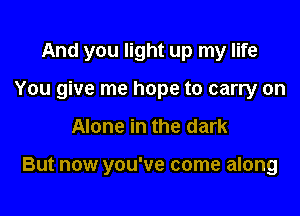 And you light up my life

You give me hope to carry on
Alone in the dark

But now you've come along