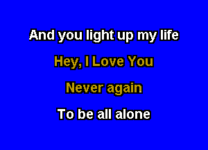 And you light up my life

Hey, I Love You
Never again

To be all alone