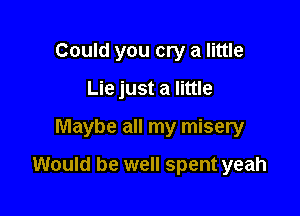 Could you cry a little

Lie just a little

Maybe all my misery

Would be well spent yeah