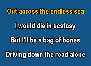 Out across the endless sea
lwould die in ecstasy
But I'll be a bag of bones

Driving down the road alone