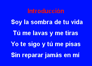 Soy la sombra de tu Vida
Tu me lavas y me tiras

Yo te sigo y tu me pisas

Sin repararjamas en mi l