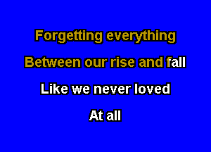 Forgetting everything

Between our rise and fall
Like we never loved

At all