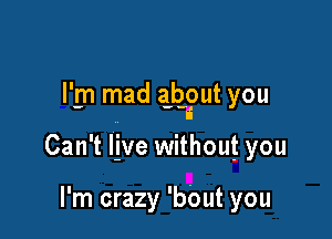 I'm mad ghgut you

Can't live without you

I'm crazy 'bbut you