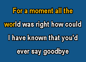 For a moment all the

world was right how could

I have known that you'd

ever say goodbye