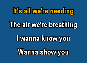 It's all we're needing

The air we're breathing

lwanna know you

Wanna show you