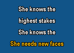 She knows the

highest stakes

She knows the

She needs new faces