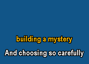 building a mystery

And choosing so carefully