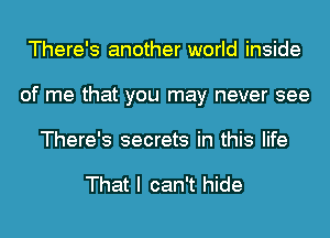 There's another world inside
of me that you may never see
There's secrets in this life

That I can't hide