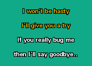 I won't be hasty
I'll give you a try

If you really bug me

then I'll say goodbye..